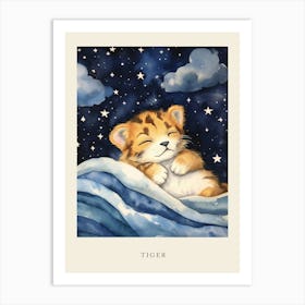 Baby Tiger Cub 2 Sleeping In The Clouds Nursery Poster Art Print