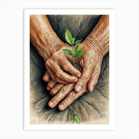 Hands Holding A Plant 1 Art Print