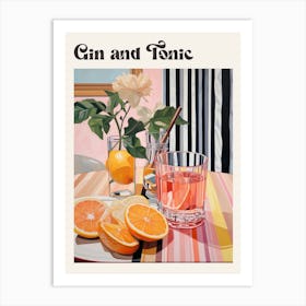 Gin And Tonic Retro Cocktail Poster Art Print