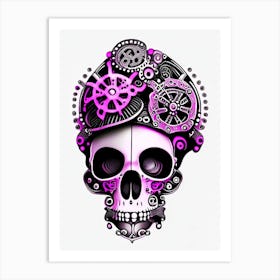 Skull With Steampunk Details Pink 1 Doodle Art Print