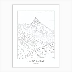 Nanga Parbat Pakistan In Line Drawing 3 Poster Art Print