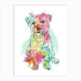 Pastel Norfolk Terrier Dog Line Illustration 3 Art Print