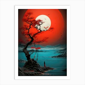 Asian Japanese Art Full Moon Art Print