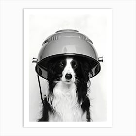 Dog Is Sitting Under The Hood Of An Electric Style Hair Dryer Art Print