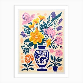 Colourful Bouquet Of Flowers In Risograph Style 6 Art Print