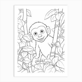Line Art Jungle Animal White Faced Capuchin 2 Art Print