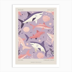 Purple Shark In The Ocean Illustration 1 Poster Art Print