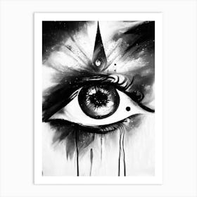 Celestial Eye, Symbol, Third Eye Black & White 2 Art Print