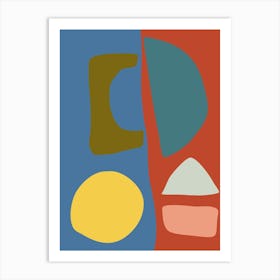 Boho Organic Abstract Shapes in Earthy Blue and Red Art Print