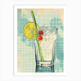 Gin & Tonic Illustration Geometric Background Art Print