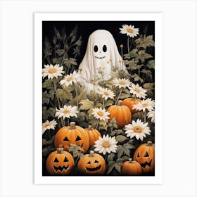 Cute Bedsheet Ghost, Botanical Halloween Watercolour 70 Art Print