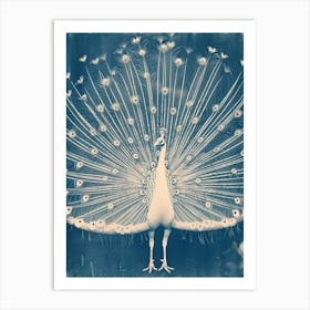 White & Blue Peacock Inspired Art Print