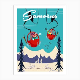 Samoens Vercland Gondola Poster Blue & White Art Print