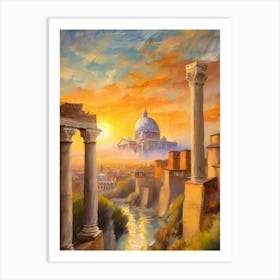 Sunset Over An Ancient Cityscape Art Print