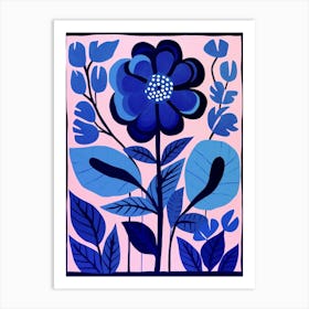 Blue Flower Illustration Zinnia 2 Art Print