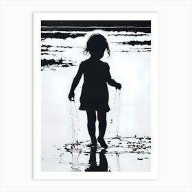 Where the Ocean Meets Innocence: A Silhouette Of A Little Girl In The Water Art Print