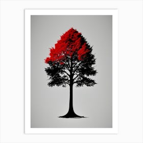 Striking Tree Silhouette with Red Accents Art Print