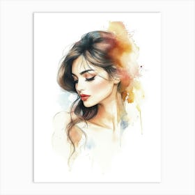 Watercolor Portrait of Beautiful Woman Art Print