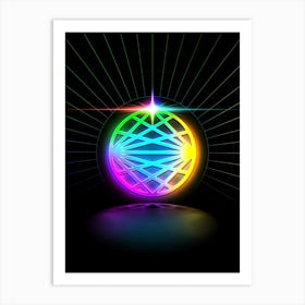 Neon Geometric Glyph in Candy Blue and Pink with Rainbow Sparkle on Black n.0373 Art Print