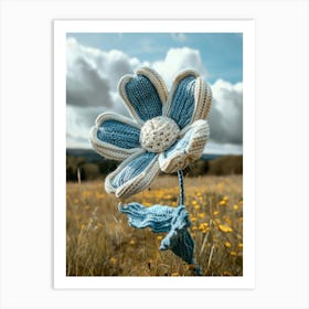Blue Daisy Knitted In Crochet 2 Art Print