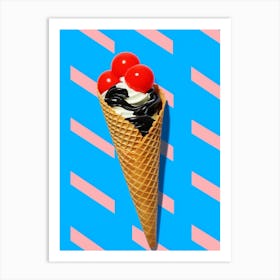 Ice Cream Cone Retro Background Art Print