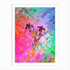 Sand Iris Botanical in Acid Neon Pink Green and Blue Art Print