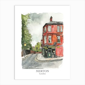 Merton London Borough   Street Watercolour 3 Poster Art Print