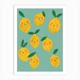 Happy Fruit Lovely Lemons Seafoam Art Print