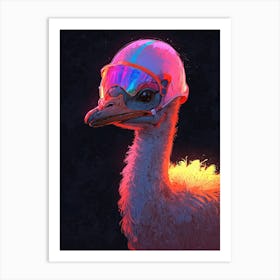 Ostrich With A Helmet Ready To Race Art Print