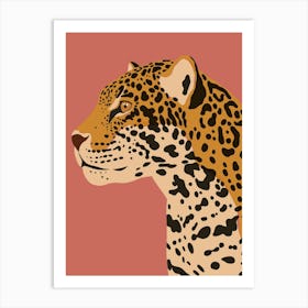 Jungle Safari Jaguar on Rose Art Print