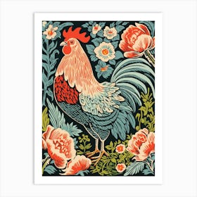 Vintage Bird Linocut Chicken 5 Art Print