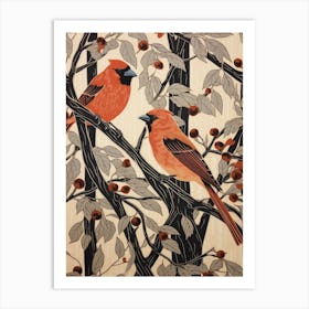 Art Nouveau Birds Poster Northern Cardinal 2 Art Print