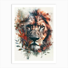 Double Exposure Realistic Lion With Jungle 23 Art Print