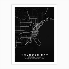 Thunder Bay Ontario Canada Black Map Art Print