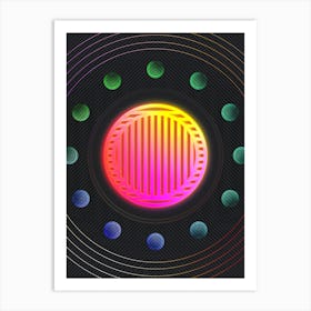 Neon Geometric Glyph in Pink and Yellow Circle Array on Black n.0140 Art Print