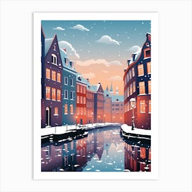 Winter Travel Night Illustration Copenhagen Denmark 6 Art Print