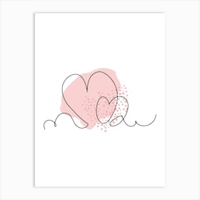 Line art heart with pink abstract spot 3 Art Print