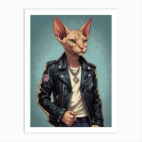 Cat In Leather Jacket Art Print