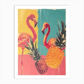 Retro Flamingo & Pineapple Polaroid Inspired 4 Art Print