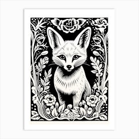 Linocut Fox Illustration Black 8 Art Print