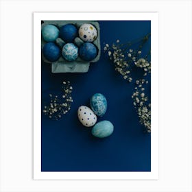 Easter Eggs On Blue Background 2 Art Print