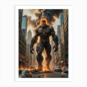 Giant Creature Crushes Skyscrapers and Streets Art Print