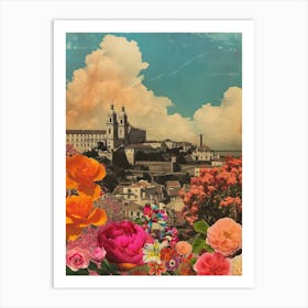 Lisbon   Floral Retro Collage Style 2 Art Print