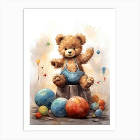 Gymnastics Teddy Bear Painting Watercolour 3 Art Print