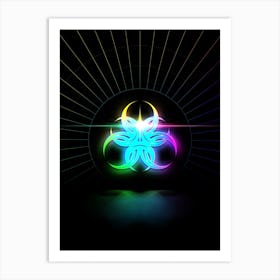 Neon Geometric Glyph Abstract in Candy Blue and Pink with Rainbow Sparkle on Black n.0023 Art Print