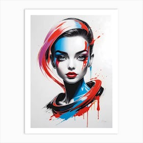 Girl In Blue And Red Art Print