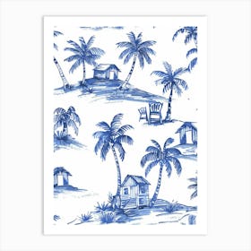 Blue And White Palm Trees 2 Art Print