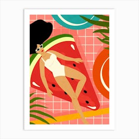 Relaxing In The Water Melon Art Print
