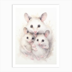 Light Watercolor Painting Of A Mother Possum 4 Art Print