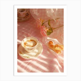 Pink Breakfast Food Yogurt, Coffee And Bread 1 Art Print